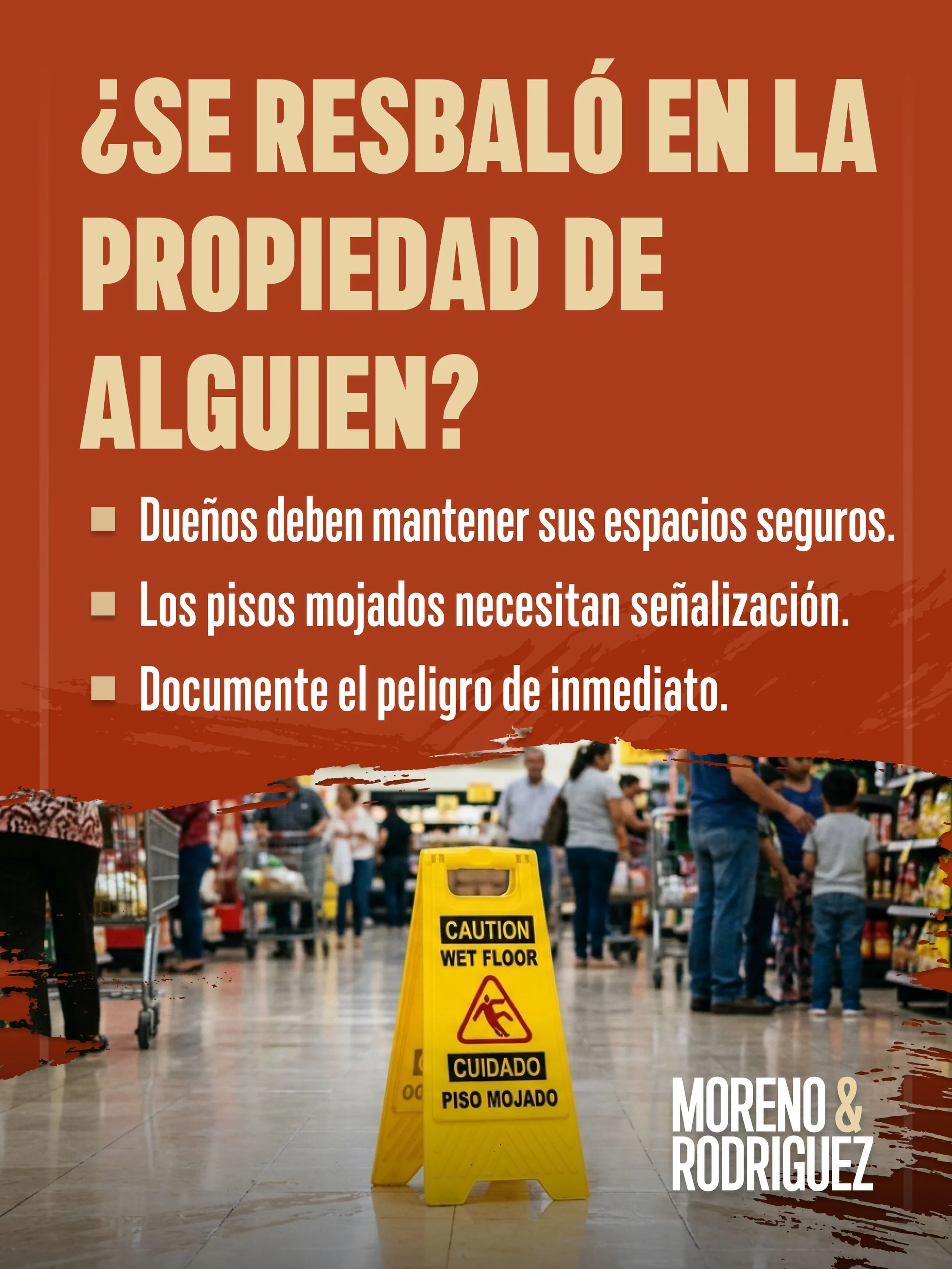 ⚠️ &iquest;Se resbal&oacute; y se cay&oacute; en la propiedad de alguien m&aacute;s? Los due&ntilde;os de propiedades tienen la obligaci&oacute;n legal de mantener su espacio seguro.

Pisos mojados sin se&ntilde;alizaci&oacute;n, escaleras rotas, m