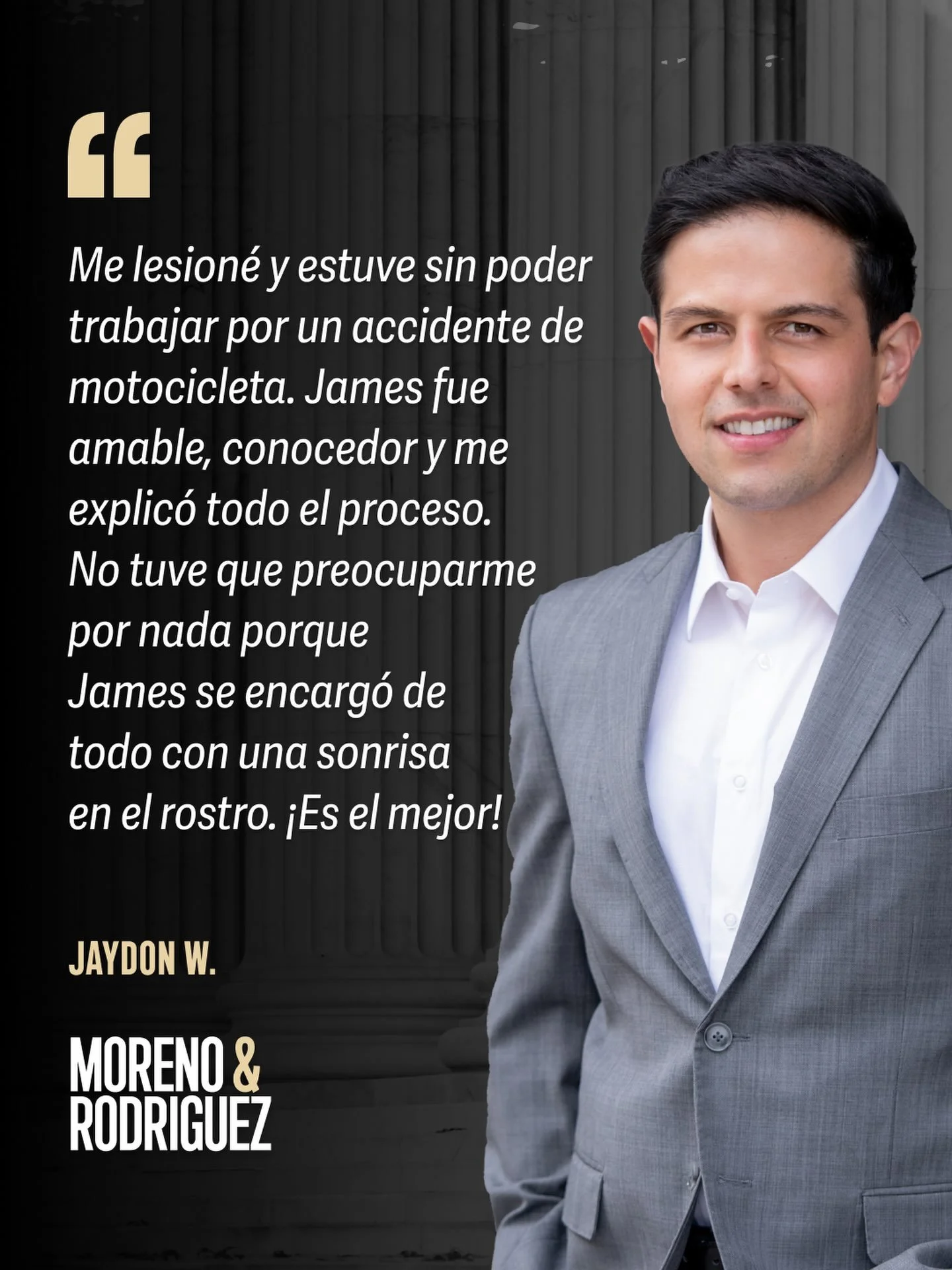 ⭐⭐⭐⭐⭐ Nada nos llena m&aacute;s de orgullo que saber que nuestros clientes pudieron enfocarse en recuperarse mientras nosotros nos encargamos de todo lo dem&aacute;s.

Eso es exactamente lo que hacemos en Moreno &amp; Rodriguez &mdash; estar con uste