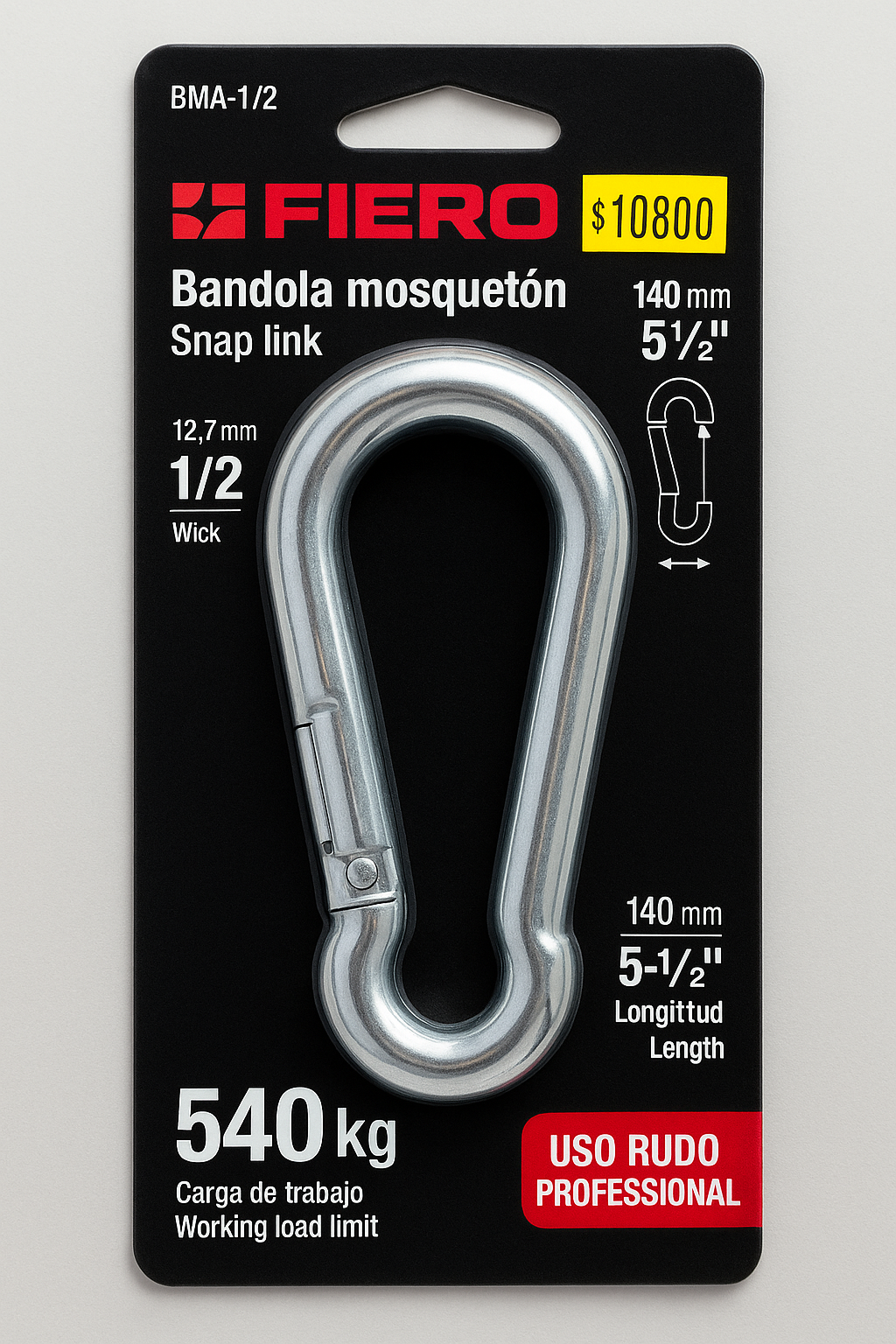 🪝 Bandola Mosquetón Fiero 1/2" – Carga de Trabajo 540 kg | Uso Rudo Profesional ⚙️