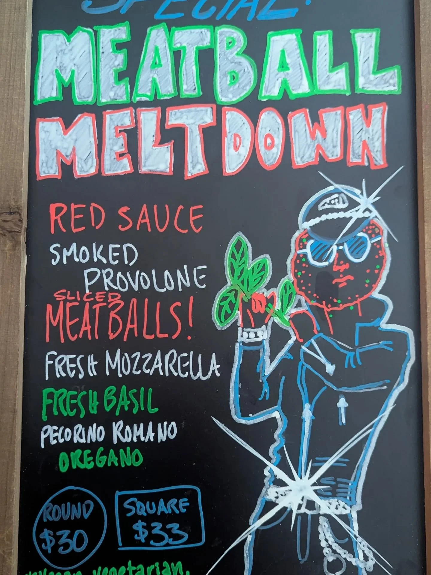 Specials board for the Meatball Meltdown 😎  Randi cracked herself up with this one, and she begs forgiveness for the injustice done to this beautiful inspiration pic of Metal God @robhalfordlegacy 

It's out of control, get it while it's hot!