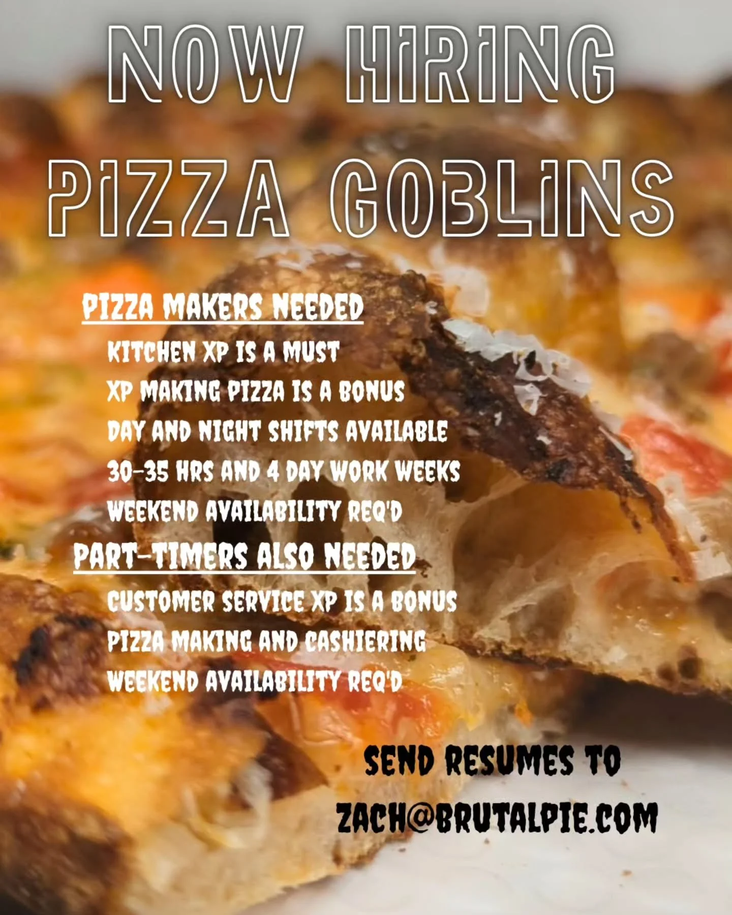 Hey all my Brutal dudes! We missed ya this last week! But I have to admit it was good to get some rest. 
.
We are beginning to hire for our return! If you are Interested in coming to work for the best pizza shop in western CO, just shoot me a resume 