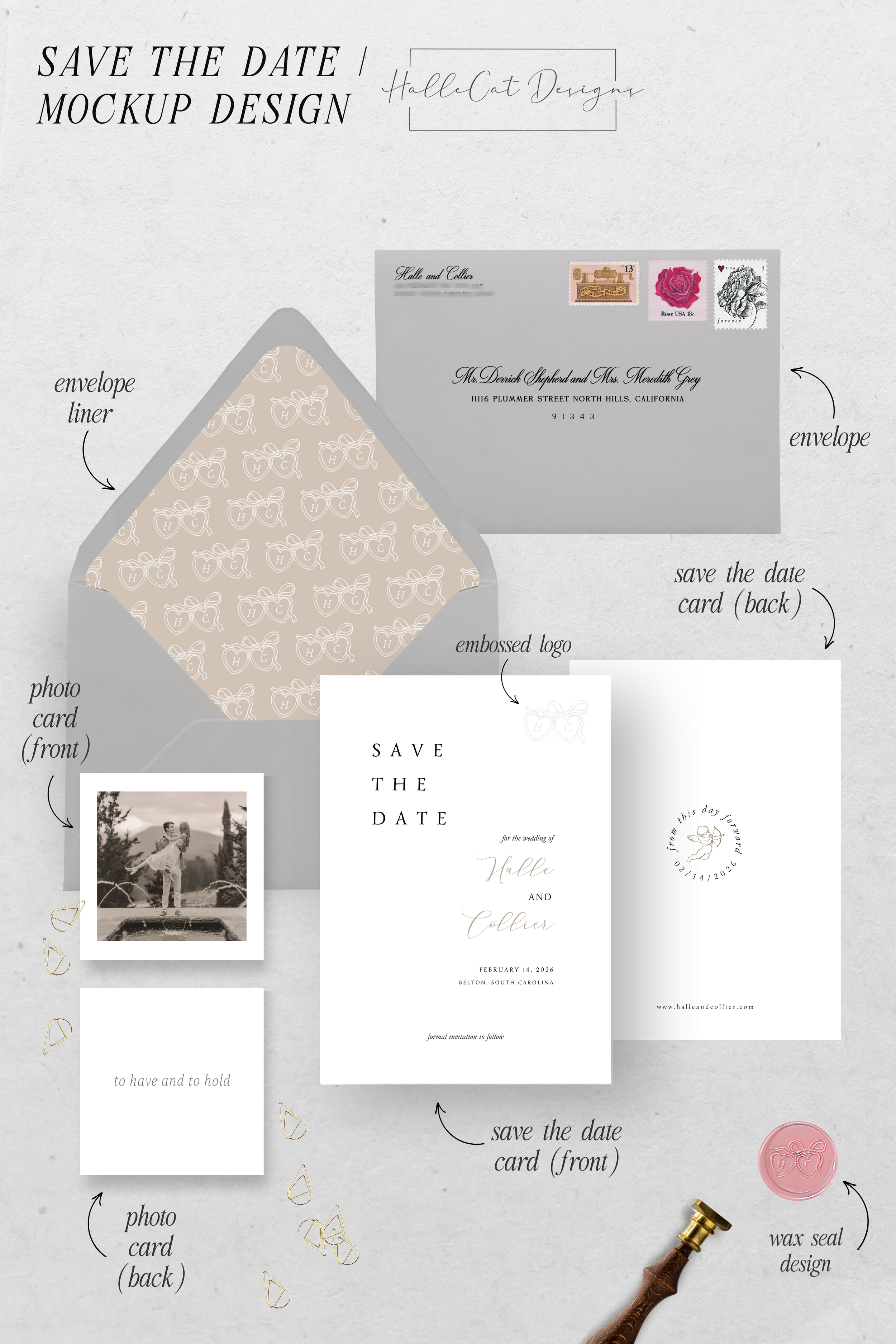 Digital Flat-Lay of Full Save The Date Suite Design