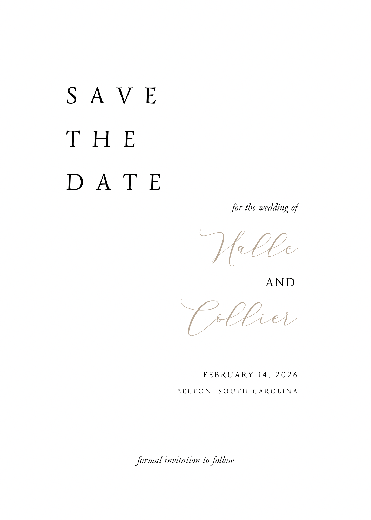 (FRONT) Save The Date Card
Deckled Edge Paper - 5" x 7"