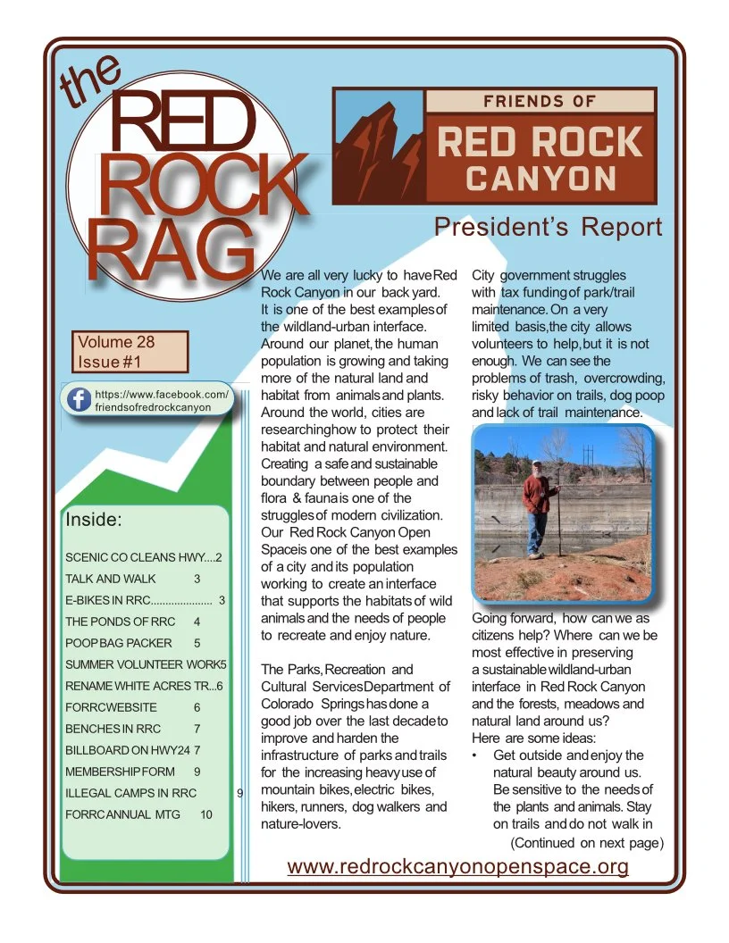 Explore the Red Rock Rag, the official newsletter of Friends of Red Rock Canyon, featuring park news, trail updates, conservation projects, local history, wildlife, events, and community stories from Red Rock Canyon Open Space.