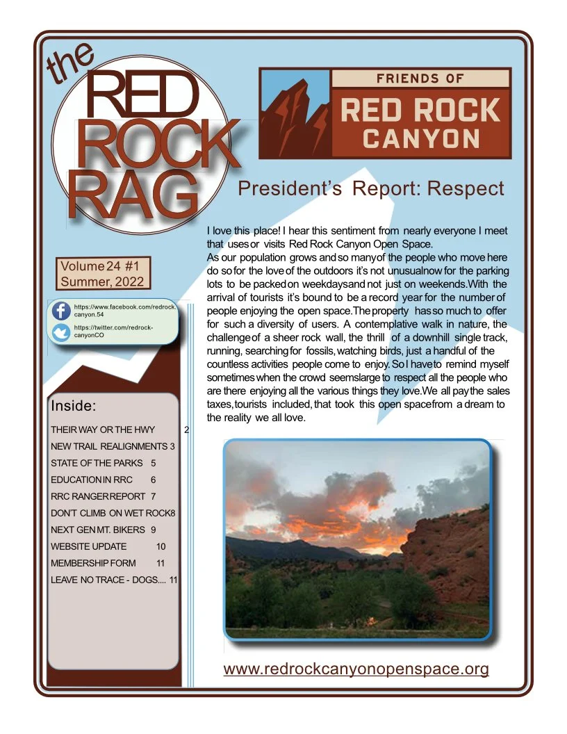 Explore the Red Rock Rag, the official newsletter of Friends of Red Rock Canyon, featuring park news, trail updates, conservation projects, local history, wildlife, events, and community stories from Red Rock Canyon Open Space.