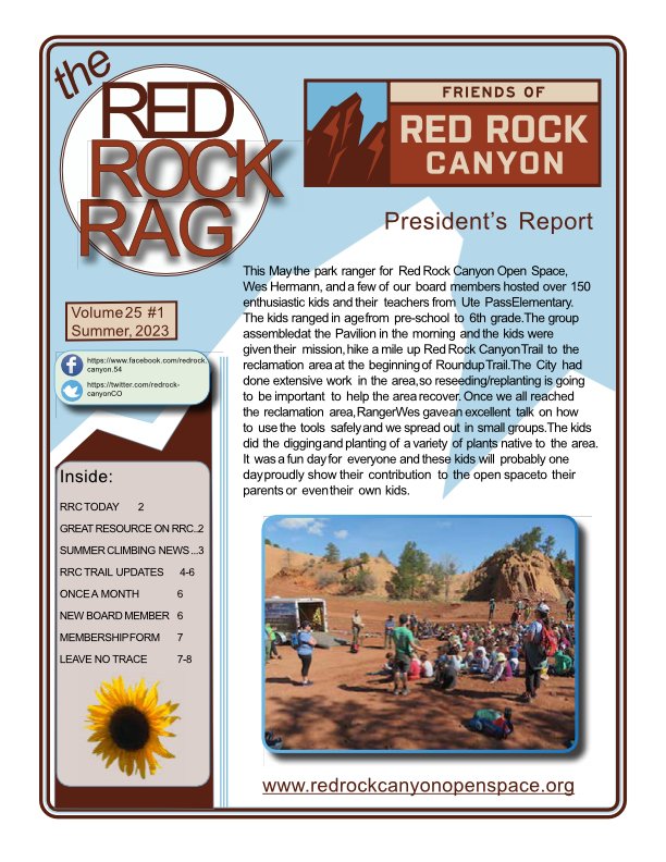 Explore the Red Rock Rag, the official newsletter of Friends of Red Rock Canyon, featuring park news, trail updates, conservation projects, local history, wildlife, events, and community stories from Red Rock Canyon Open Space.