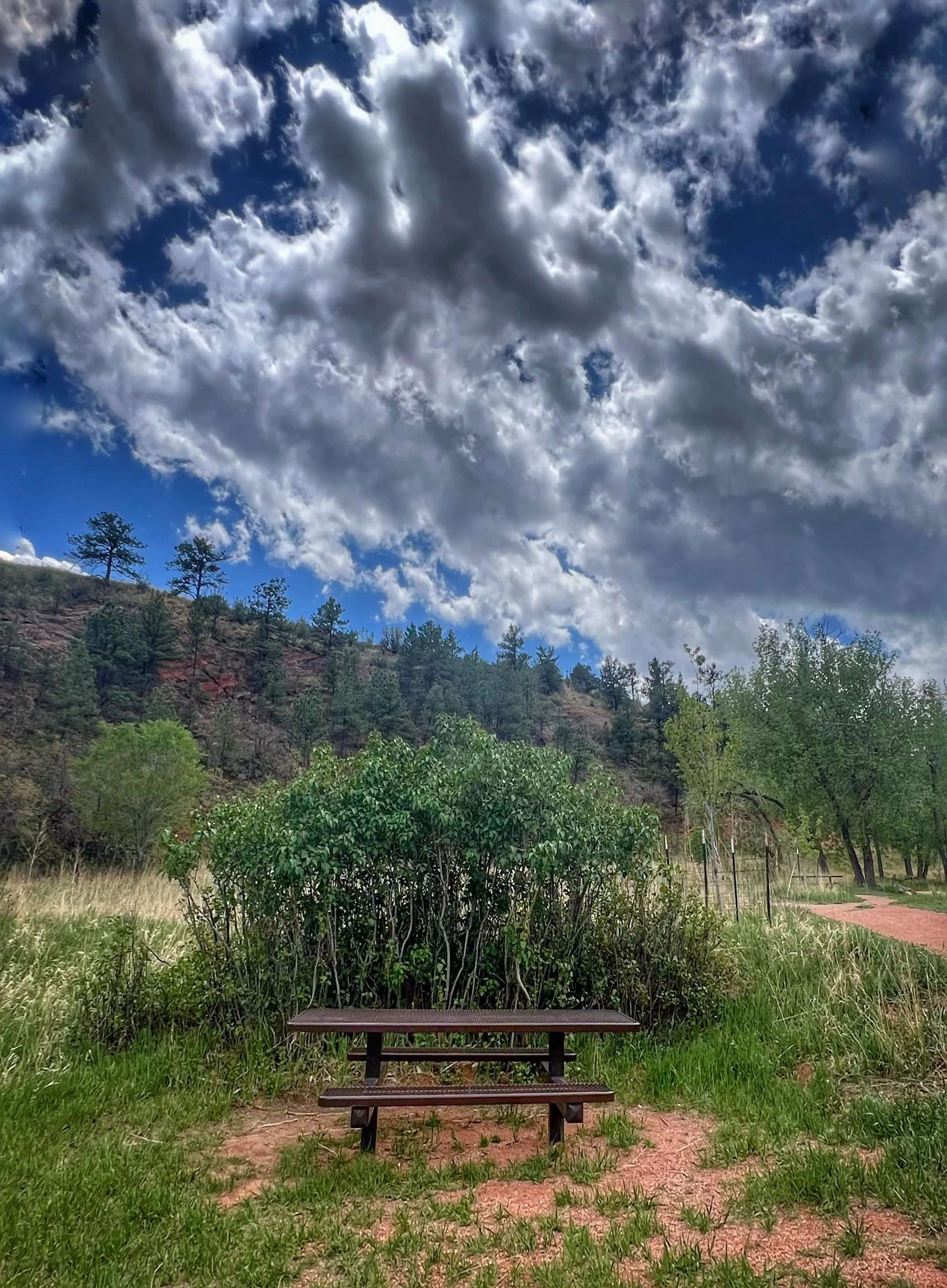 There are several picnic tables in Red Rock Canyon Open Space in Colorado Springs