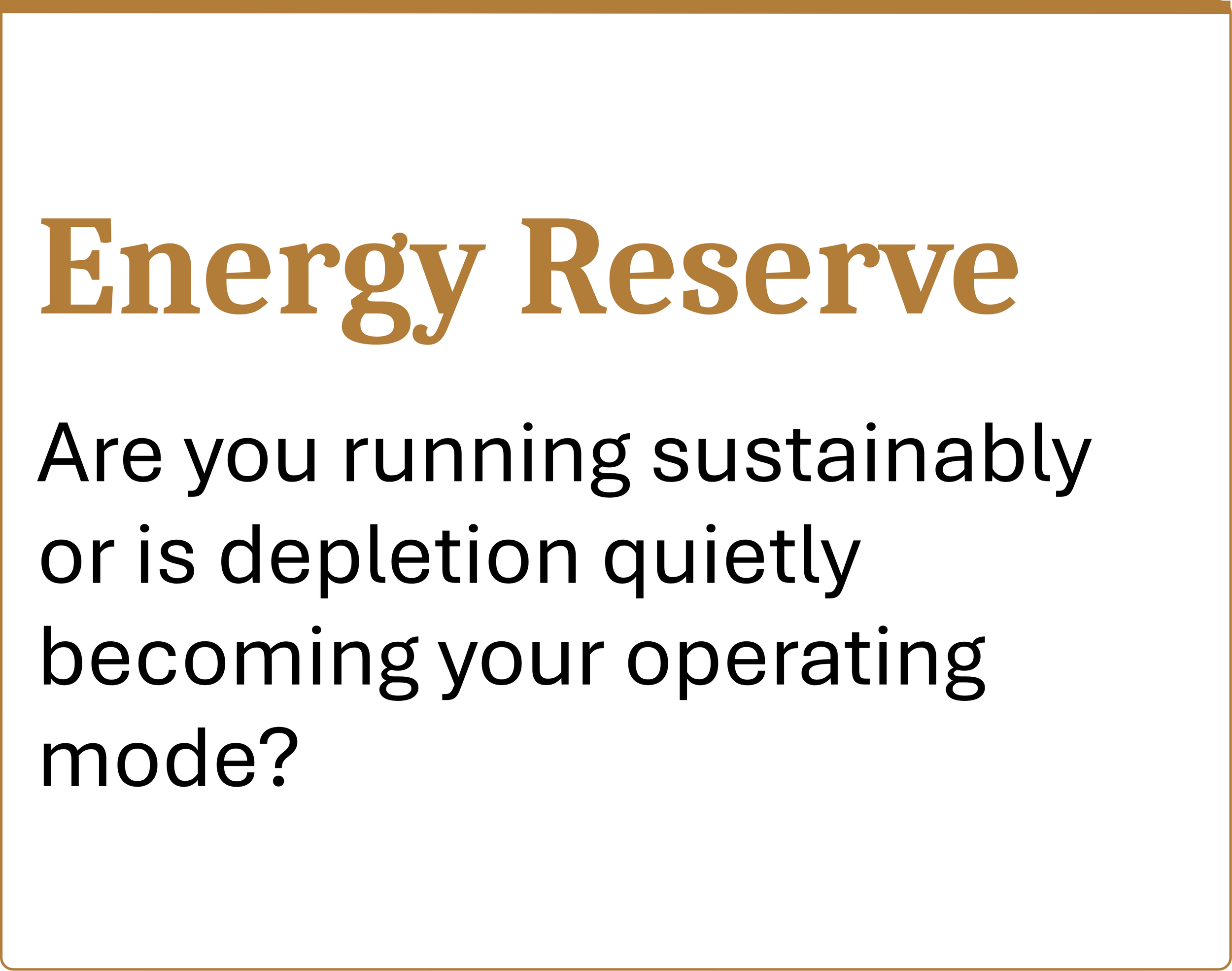 Energy reserve Are you running sustainably — or is depletion quietly becoming your operating mode?