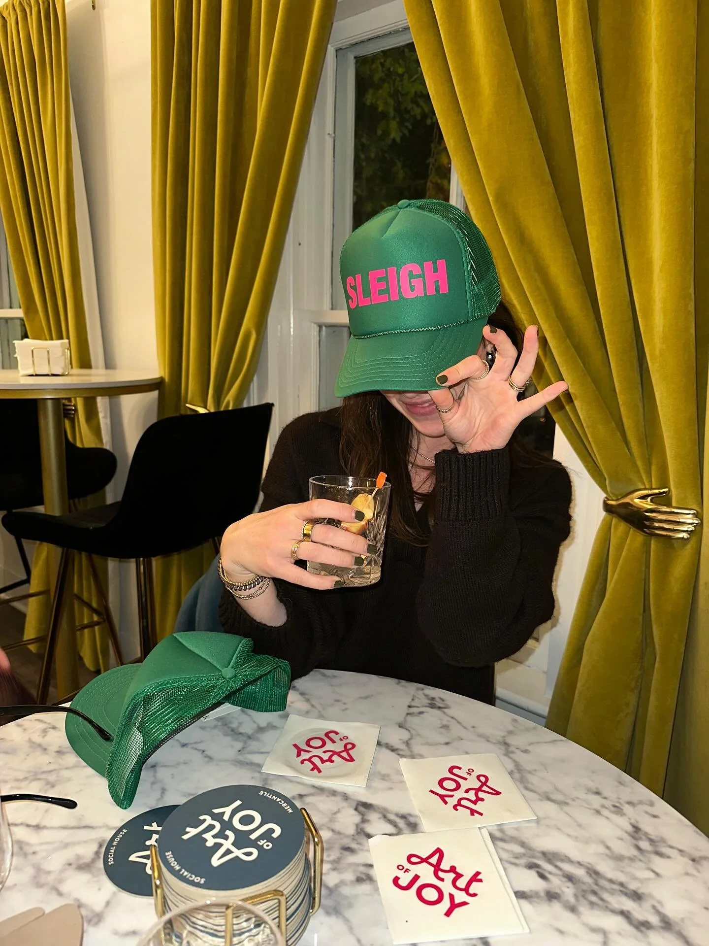 Sneak peak of the Holiday hats dropping this week!😉❤️🤶 #sleigh