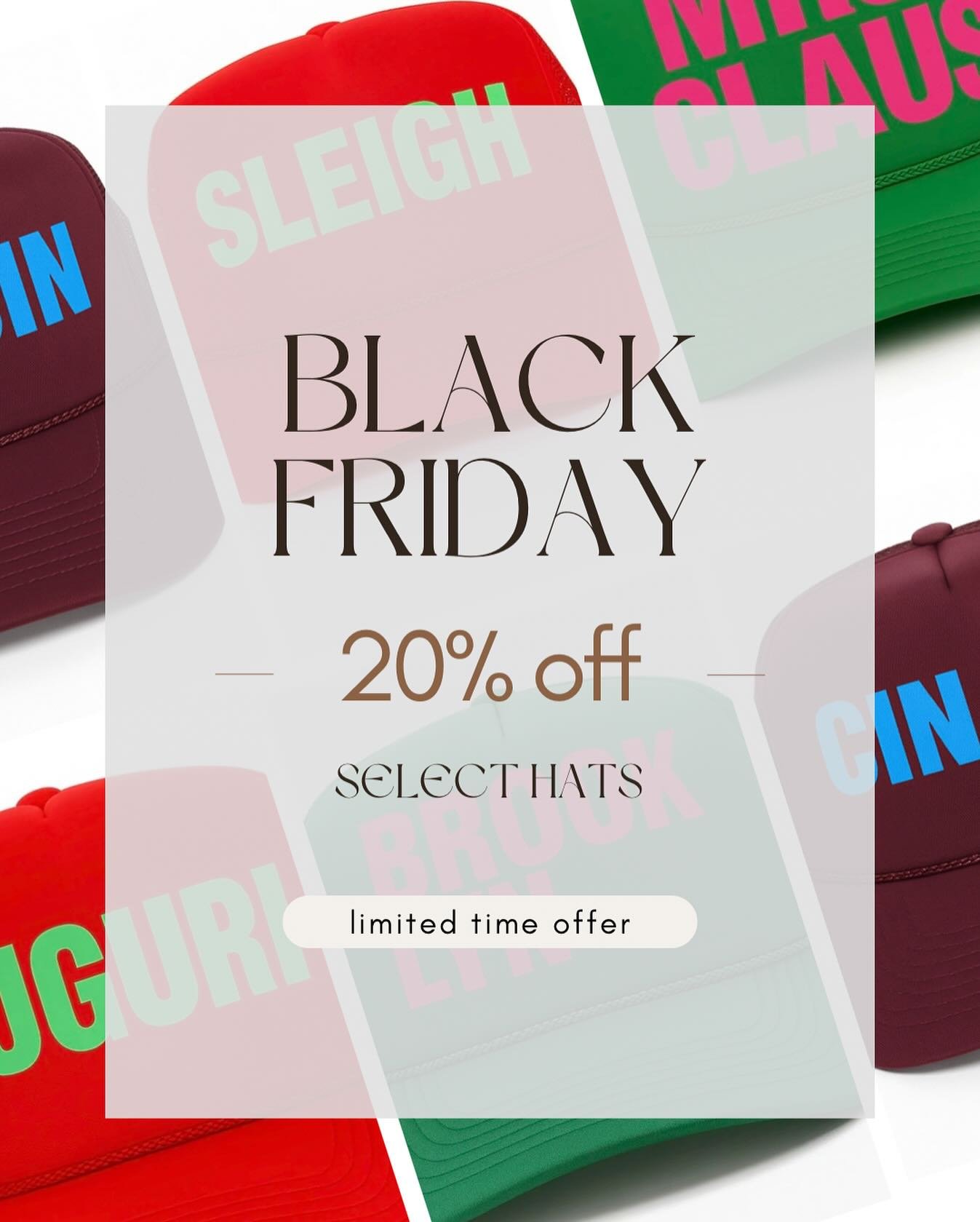 BLACK FRIDAY STARTS NOW ! 

20% off holiday hats on byGFaulk.com 

#blackfriday #sale #holidayshopping