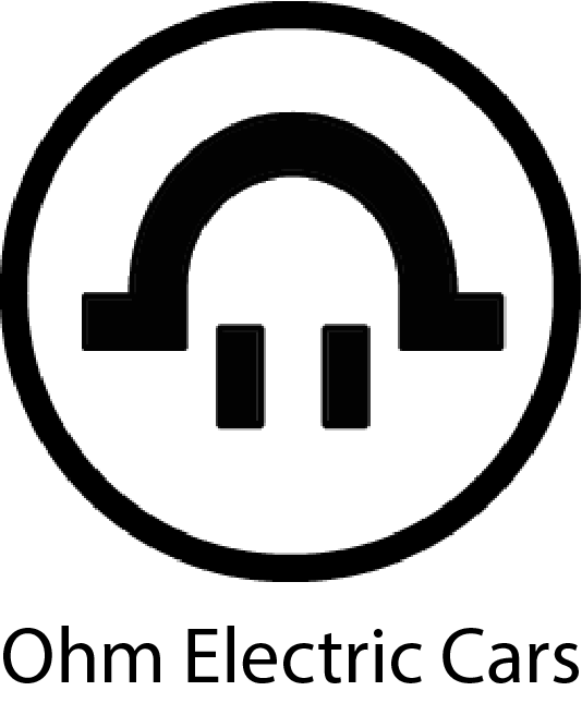 Logo of Ohm Electric Cars featuring a stylized power plug with a circular border and the company name underneath.