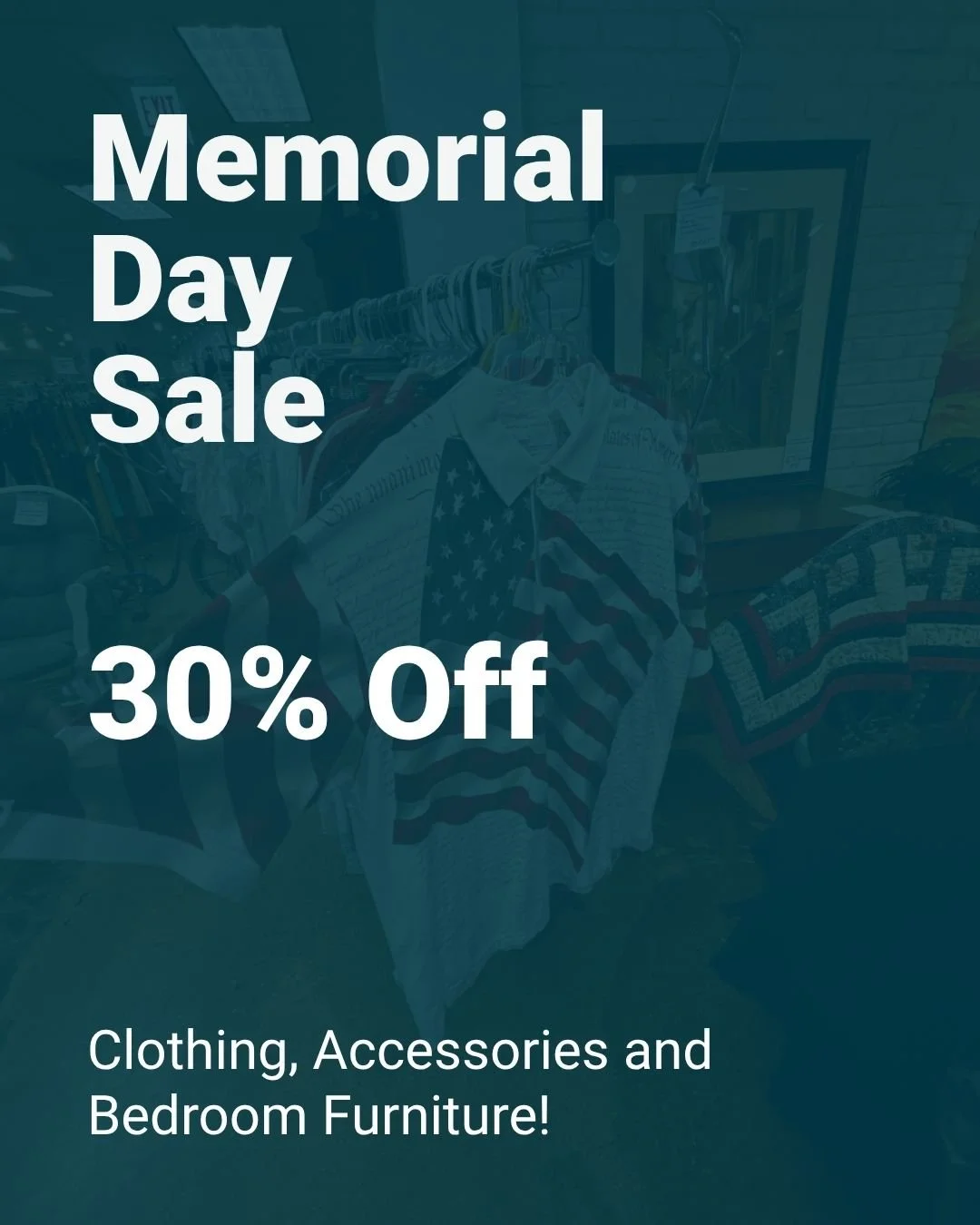 🇺🇸 Memorial Day Sale Starts Now 🇺🇸

Shop this week to get 30% OFF clothing, accessories AND beds, dressers, mattresses and box springs at Jubilee Resale! From everyday staples to unique statement pieces, now&rsquo;s the perfect time to shop great