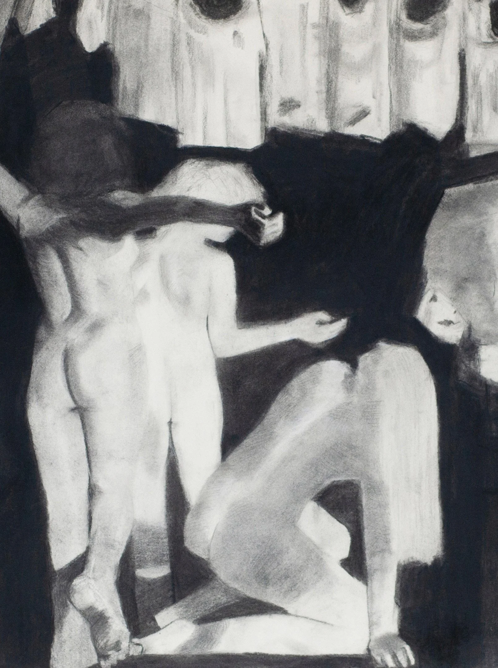 Congress Black Ground CharlotteAnderson Papadakis StefaniaPapadakis Women Threewomen art artwork fineart largescale clothesline charcoal blackandwhite