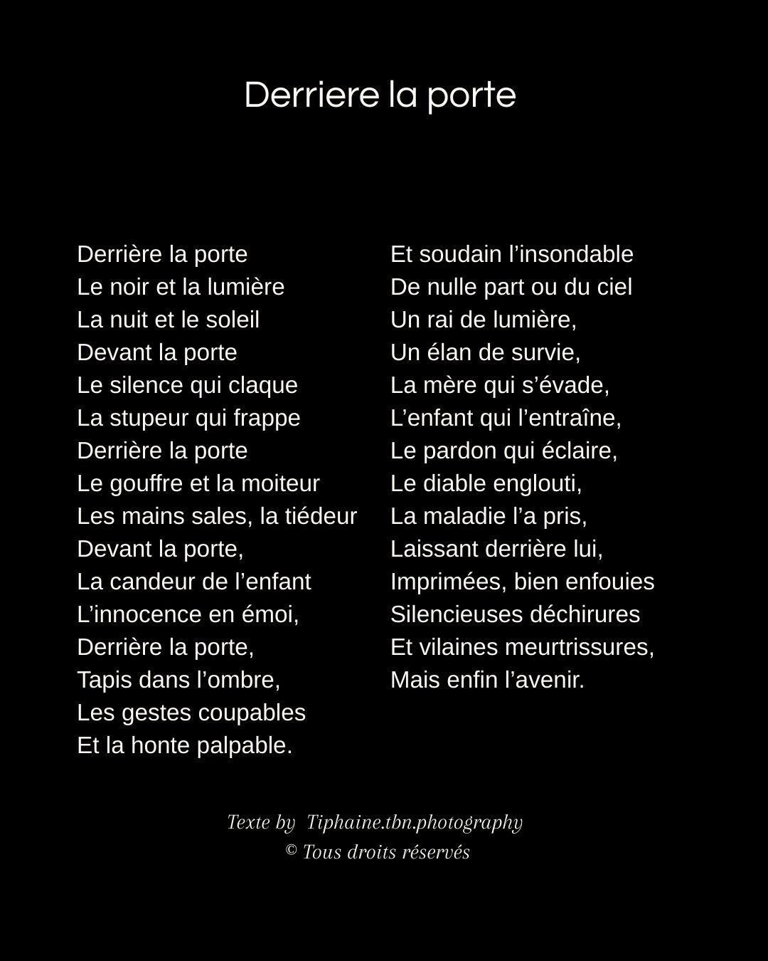 Poème 'Derrière la porte' - Série 'Ancrer la Lueur' 2025 - ©Tiphaine Beausseron