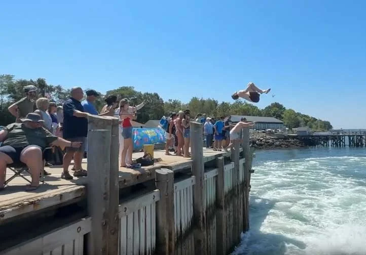 A Maine Tradition - Jumping Off the Dock as the Casco Ferry Departs