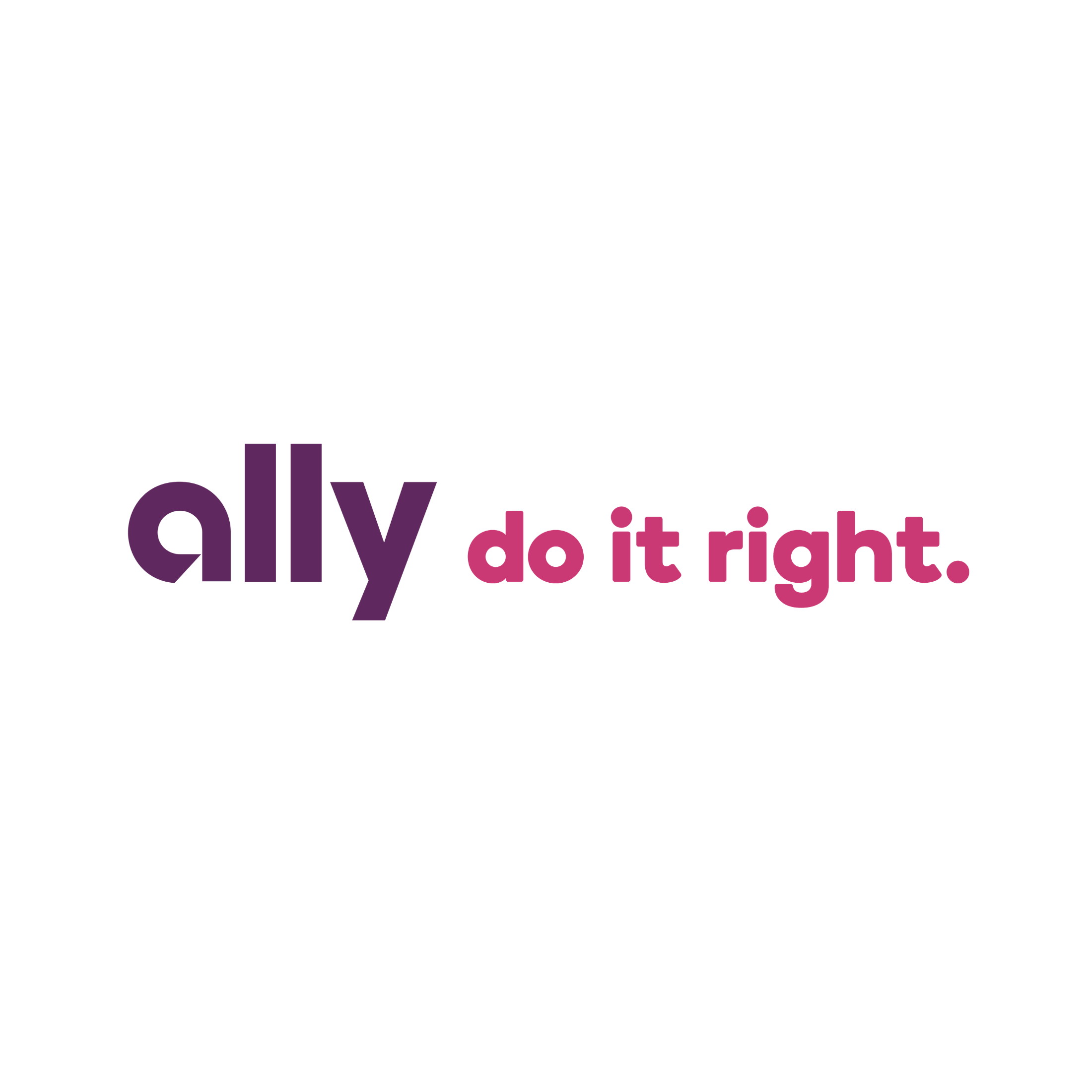 Text of the quote 'ally do it right.' with 'ally' in purple and 'do it right.' in pink on a white background.