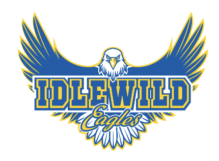 Illustration of a bald eagle with outspread wings behind the text 'IDLEWILD Eagles'.
