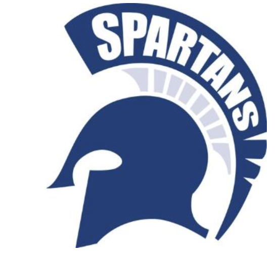 Logo featuring a navy blue Spartan helmet with the word 'SPARTANS' curved above it.
