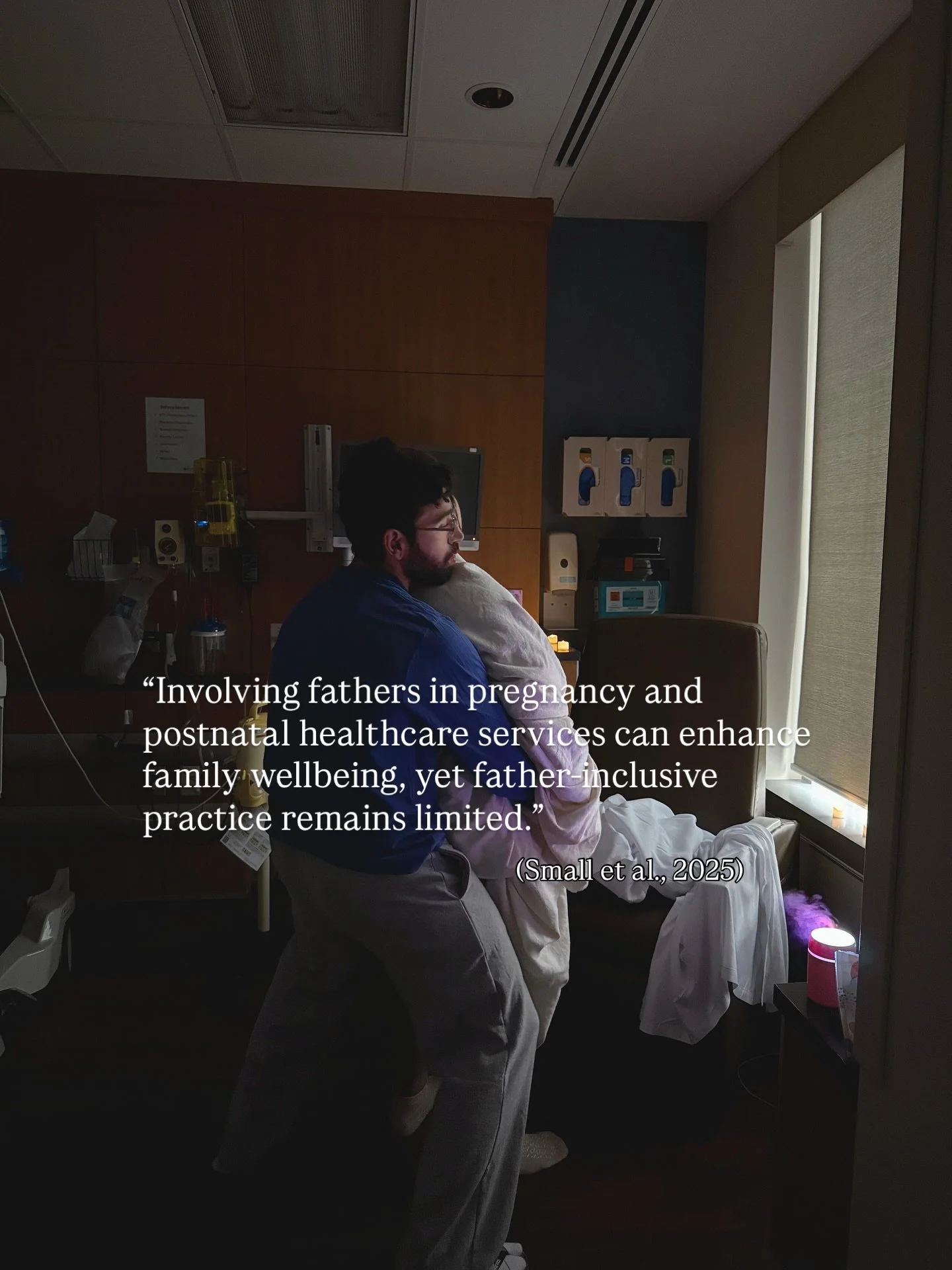 Some barriers to father-involvement in pregnancy and postpartum include but are not limited to: 
- competing commitments
- workplace inflexibilities 
- healthcare systems focused on mothers
That last one is huge because it largely alienates mothers a
