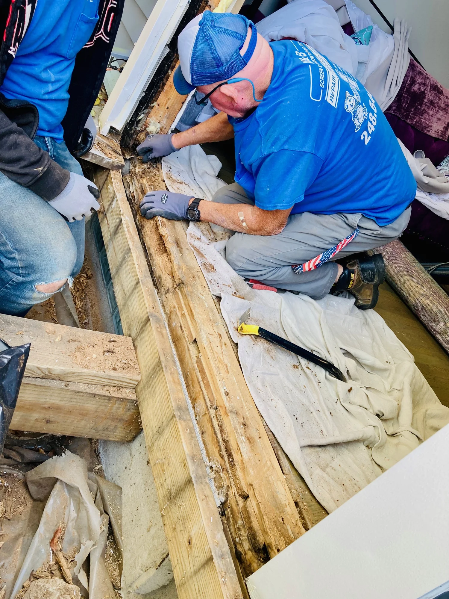 M&B team completing a detailed wood restoration project