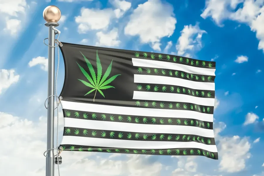 merican flag with cannabis leaf imagery representing federal marijuana policy, rescheduling efforts, and the evolving legal status of cannabis in the United States.