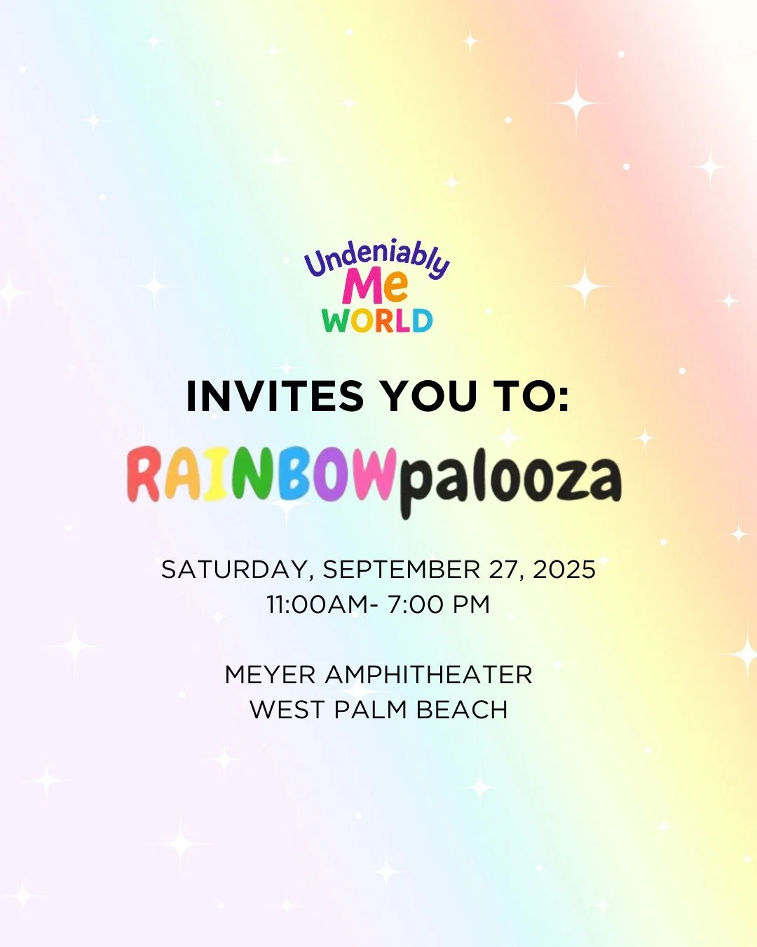 The countdown is on! ✨🌈 RAINBOWpalooza is THIS SATURDAY! Step into a world of magic, confidence &amp; sparkle at the Meyer Amphitheater in West Palm Beach.

Don&rsquo;t miss the VIP Experience with dress-up, princess storytime, cookie decorating, je