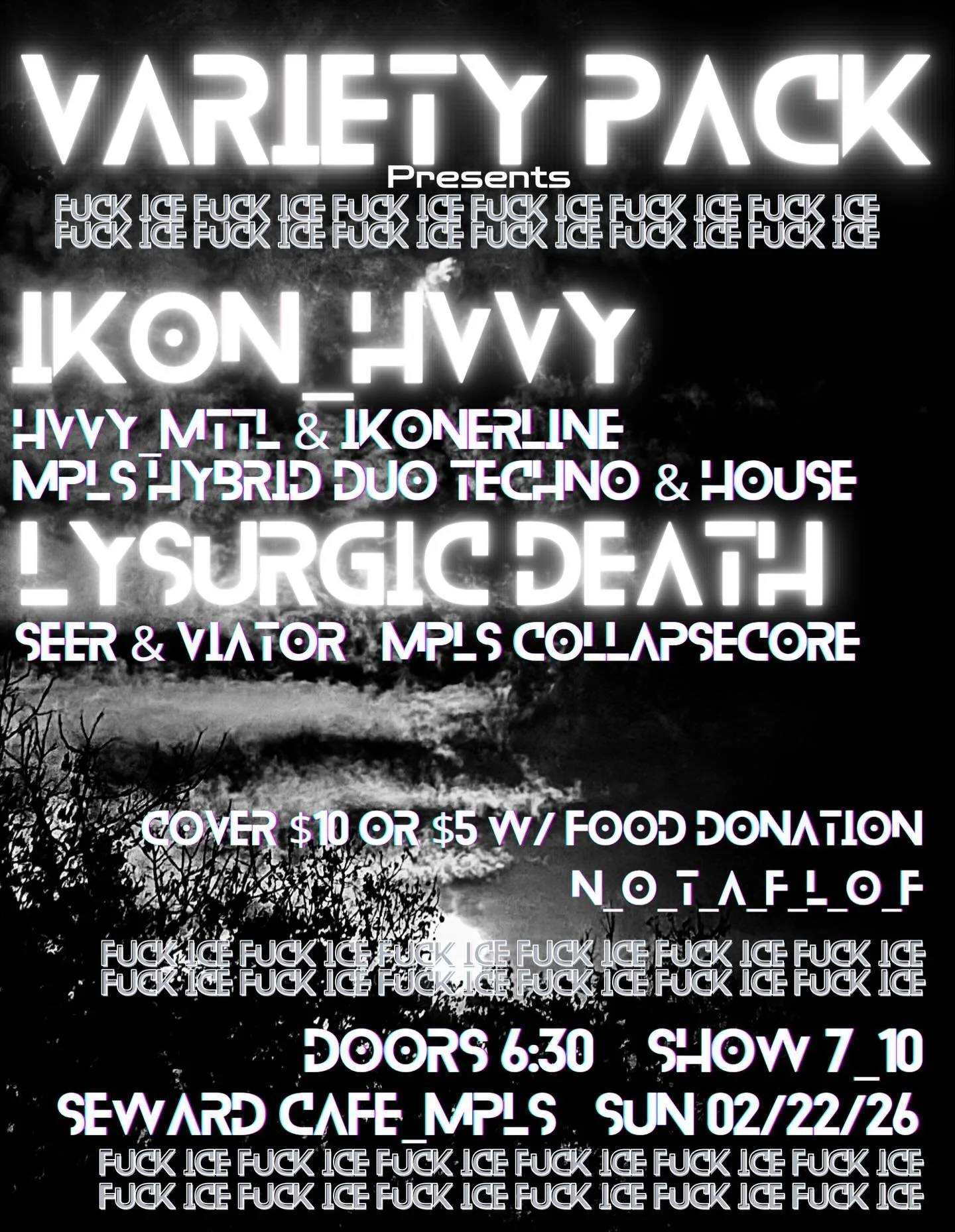 Join us at the @sewardcafe 02/22/26 from 7-10 for some catharsis, community, relief and rave. Mpls locals performing live, taking food donations for mutual aid, connect and be stronger together. #mpls #livetechno #community