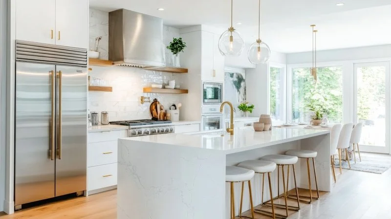 Remodeled kitchen with neutral finishes designed to hold resale value