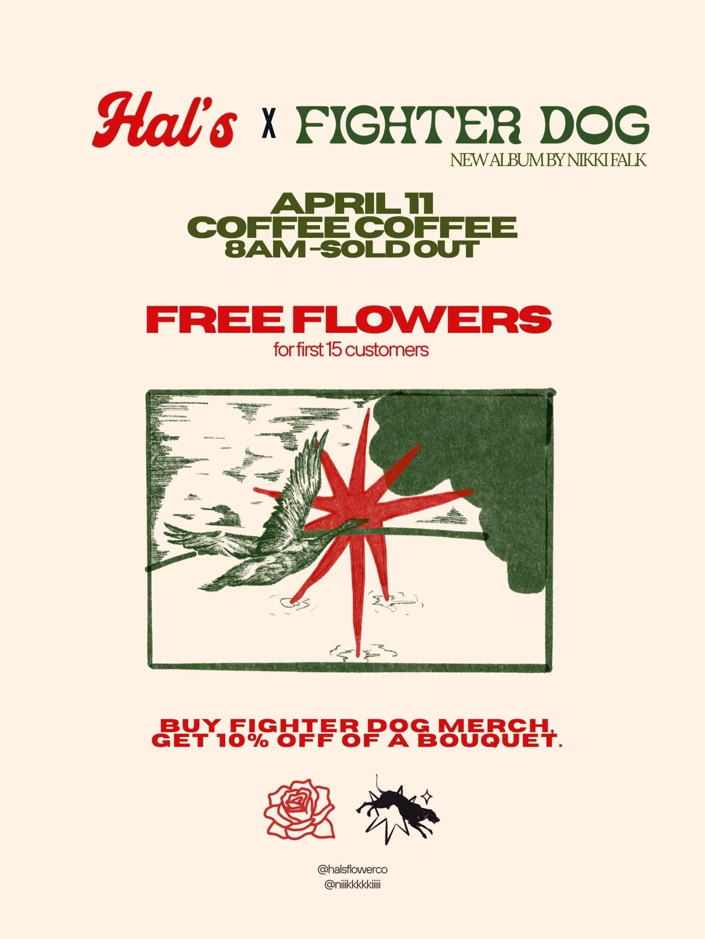 We&rsquo;re celebrating @niiikkkkiiiii &lsquo;s album with flowers &amp; coffee this Sunday! We&rsquo;ll be outside of @coffeecoffeeleucadia at 8am till sold out❤️&zwj;🔥 Come hang, talk music &amp; have a coffee with us!