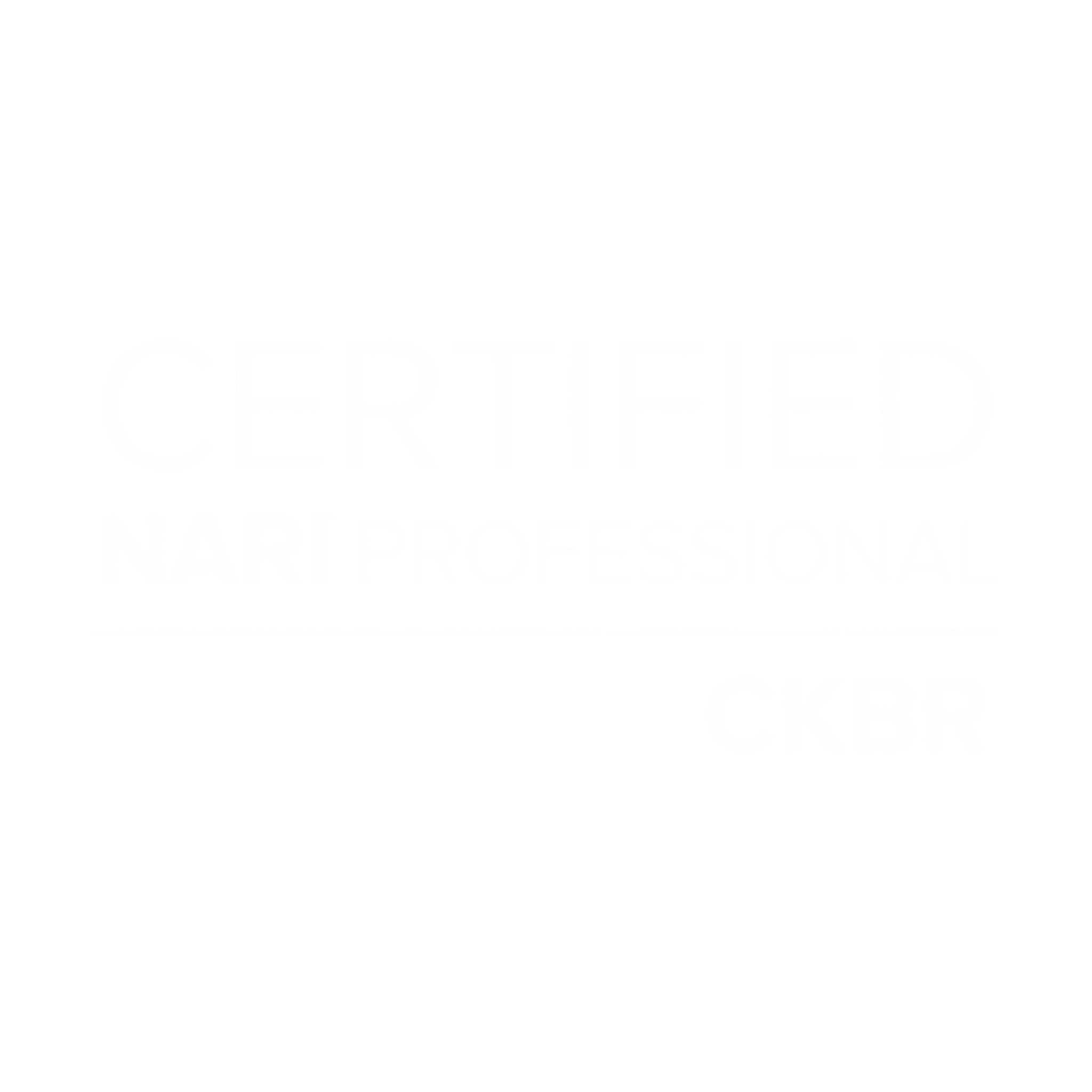 The image shows a certification badge with the text 'CERTIFIED NARI PROFESSIONAL' in white on a blank background.