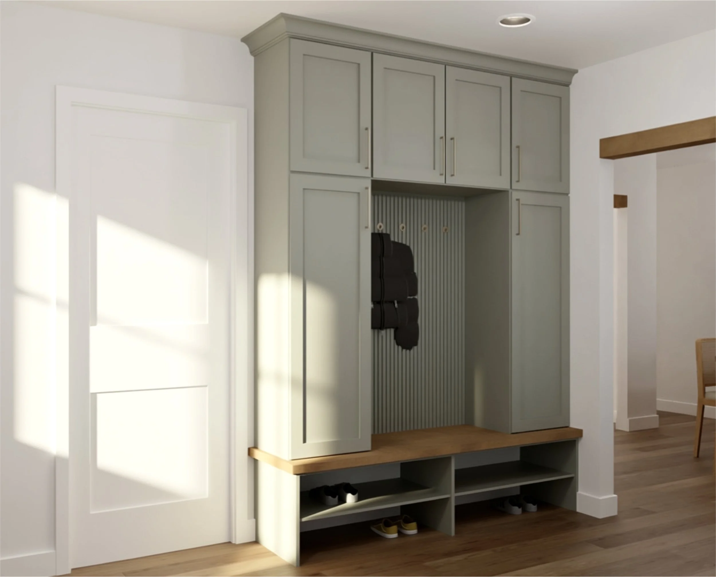 MUDROOM BUILT IN, EVERGREEN FOG PAINT