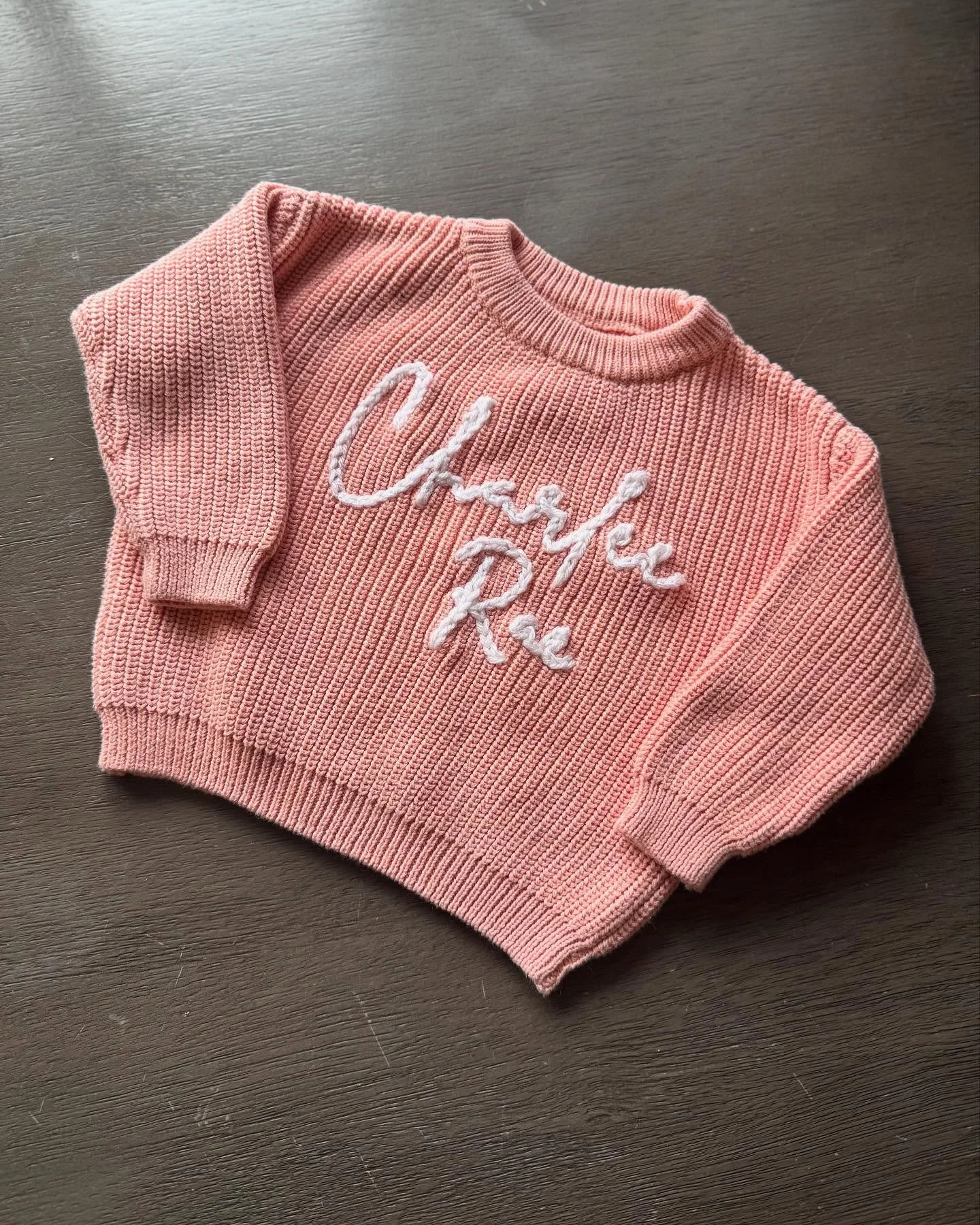 Loving this baby pink name sweater! 😍