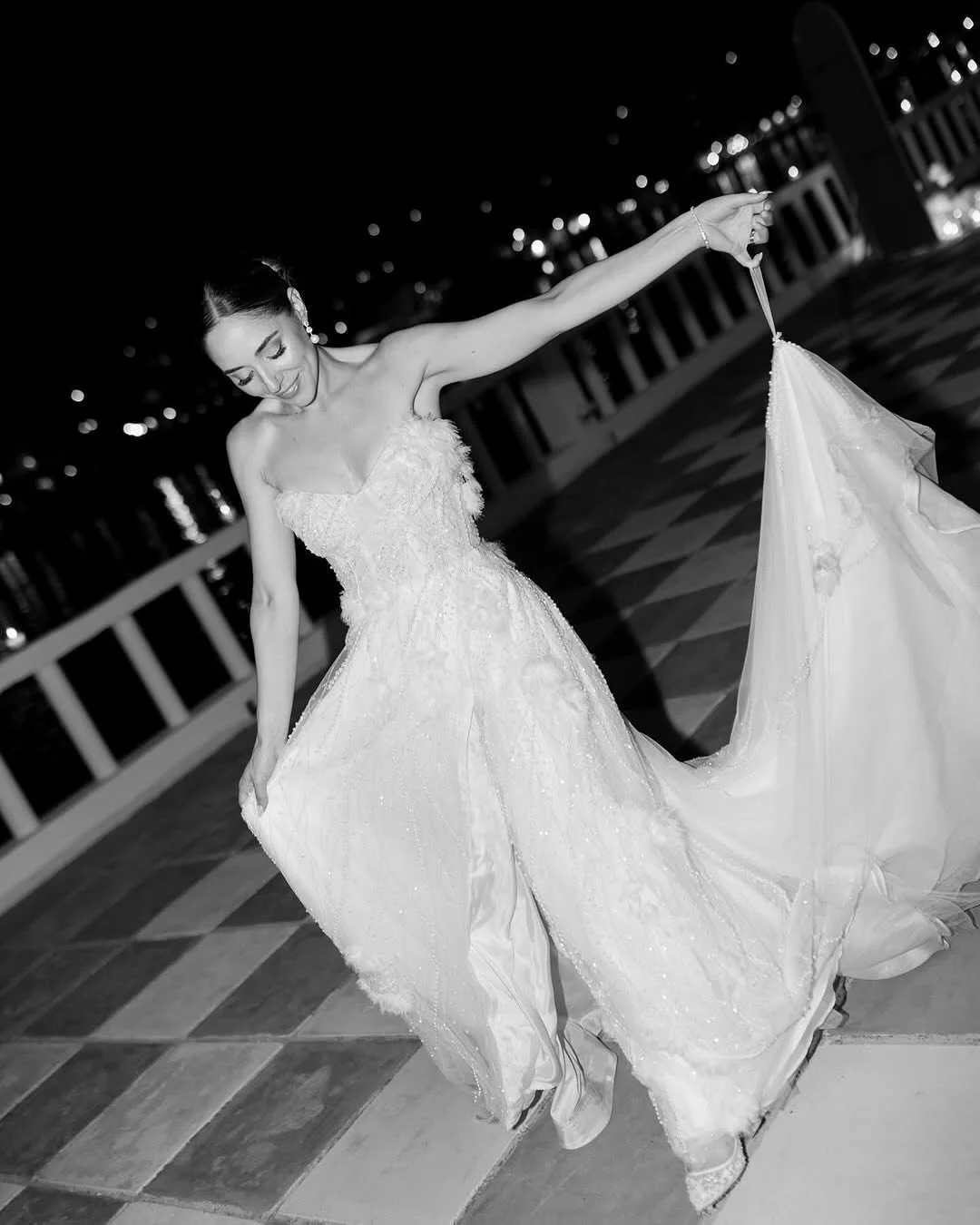 We love looking back at this stunning handcrafted bespoke gown for Anjelica, brought to life with layers of ethereal silk organza and delicate tulle.
This couture masterpiece is adorned with encrusted pearl and crystal beading. A seamless fusion of