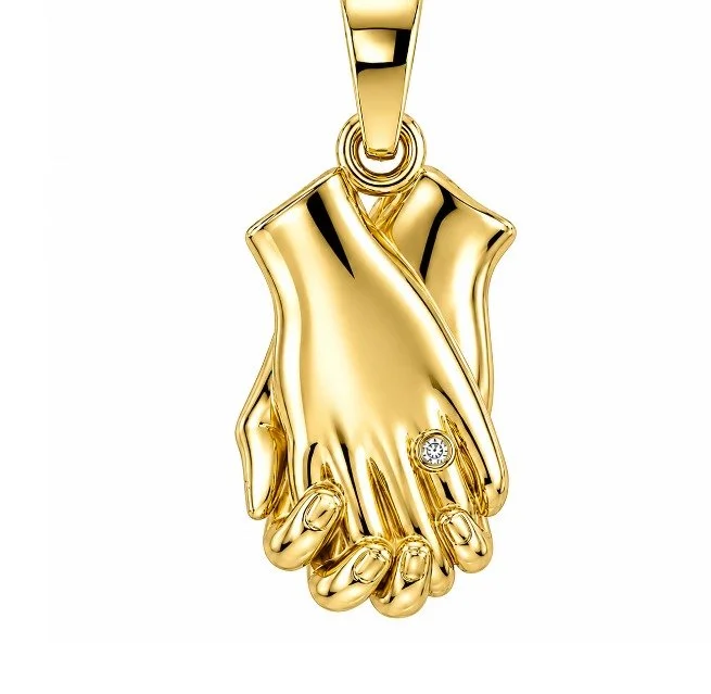 14k Gold Holding Hands Pendant Necklace