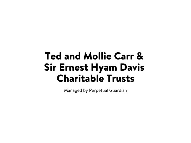 Text stating "Ted and Mollie Carr & Sir Ernest Hyam Davis Charitable Trusts Managed by Perpetual Guardian" on a white background.