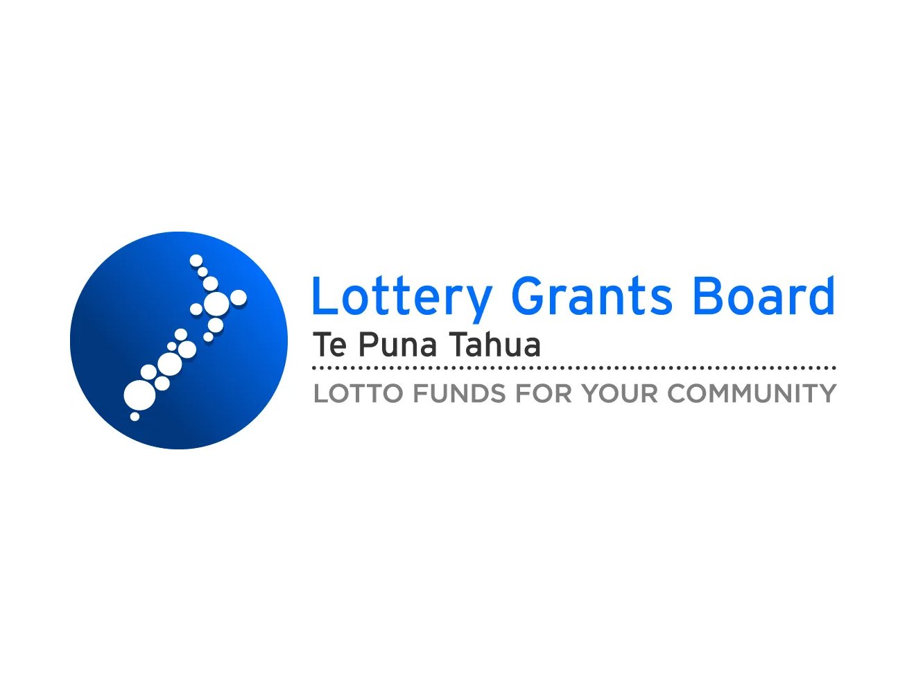 Lottery Grants Board logo with blue circle and white bubbles, text: "Te Puna Tahua - Lotto Funds for Your Community."