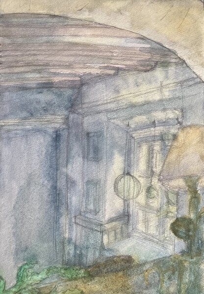 Lamplight and Sunlight, 25/2/2025, Water colour on Paper, 18.2 x 25.7 cm