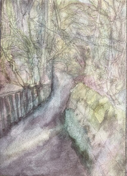 Gate to gate from, 20/4/2025, Water colour on Paper, 14.8 x 21.0 cm