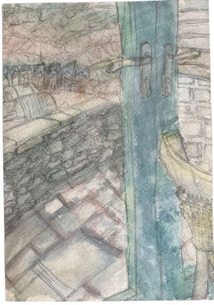 Breakfast Surrounded by Farmland, 7/3/2025, Water colour on Paper, 18.2 x 25.7 cm