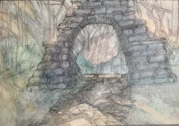 Path to a pond, 14/3/2025, Water colour on Paper, 18.2 x 25.7 cm