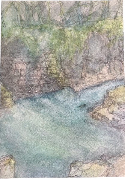 Cilling Out at a Pond, 25/3/2025, Water colour on Paper, 18.2 x 25.7 cm