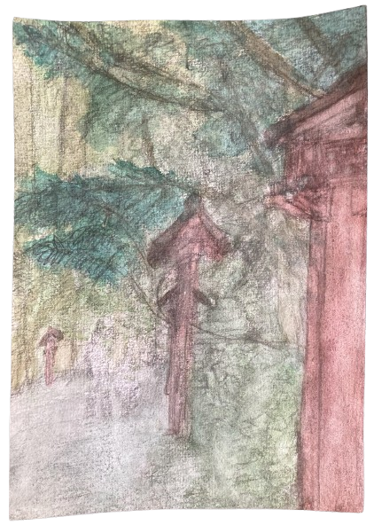 To a Shrine, 29/5/2025, Water colour on Paper, 14.8 x 21.0cm