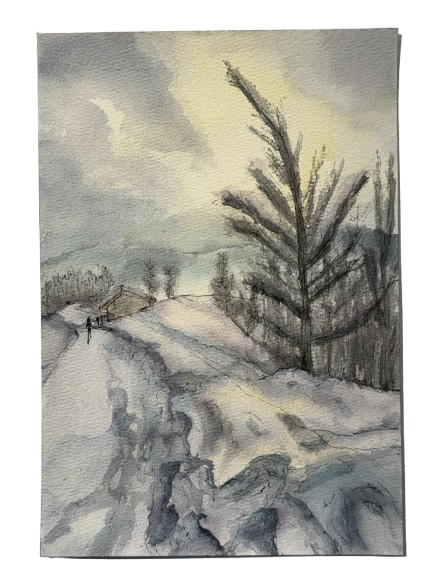 Winter in a North Island 4, 12/4/2026, Water colour on Paper, 15.8 x 22.7cm
