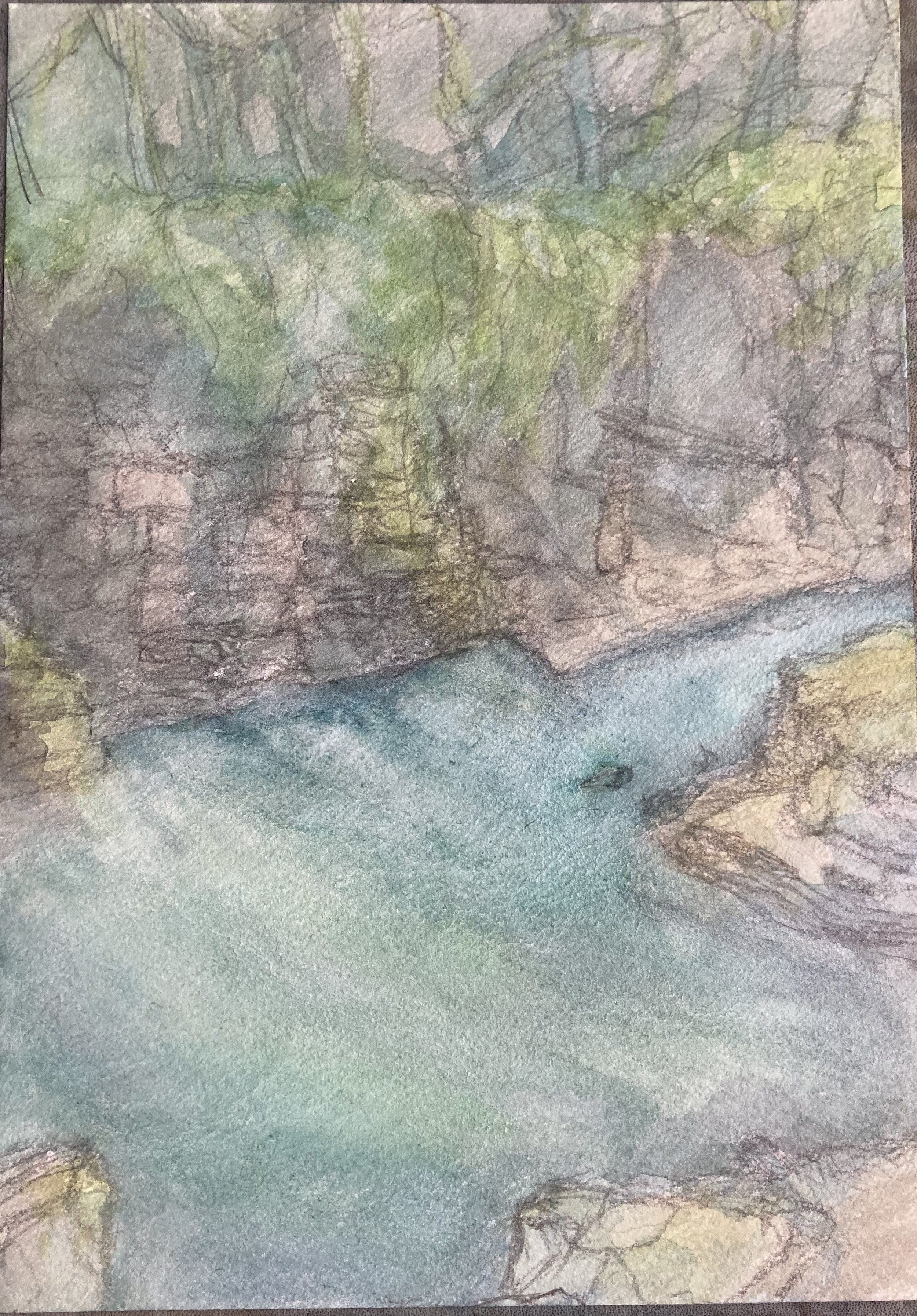 Cilling out at a pond, 25/2/2025, Water colour on Paper, 18.2 x 25.7 cm
