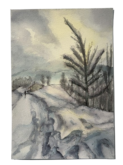 Winter in a North Island 4, 12/4/2026, Water colour on Paper, 15.8 x 22.7cm