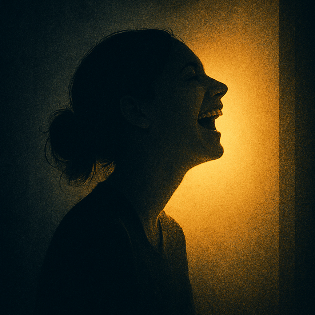Silhouette of a woman lifting her face toward warm light, symbolizing voice, release, and resilience.