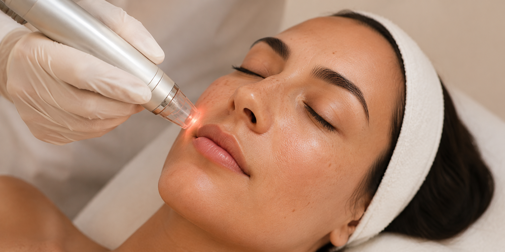 woman fixing skin concerns with a laser in Calgary