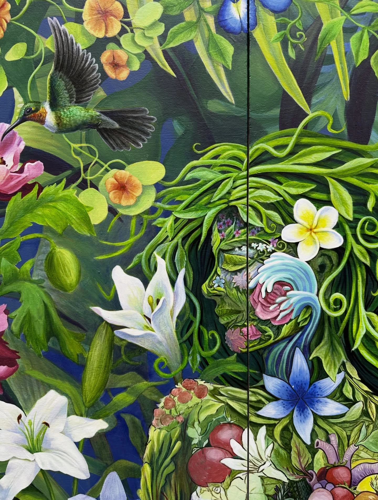 She has been on my easel a very long time. Years, to be honest. Our time together is nearing its close! Which means she will soon travel to her forever home- the garden of @rystable 

Detail of a 4&rsquo; foot by 6&rsquo; foot mural on panel with acr