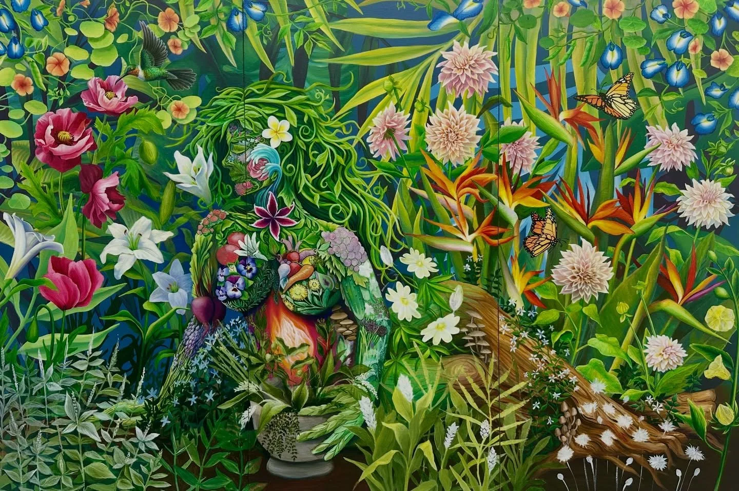 In progress mural on panel for a best friend / client- @rystable 

Ry has given me the grace of taking my time with this one. I keep adding flowers and details and have thoroughly loved getting lost in this ode to mama Gaia. 

Not done yet! But getti