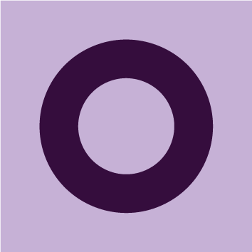 Purple background with a black circle and a smaller circle cut out in the center.